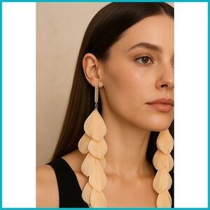 Rampage Feather Chain Long Dangle Earrings - Coral